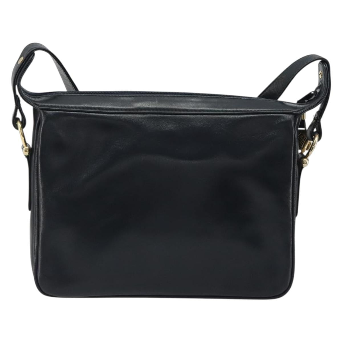 GIVENCHY Shoulder Bag Leather Navy Gold Auth 188588