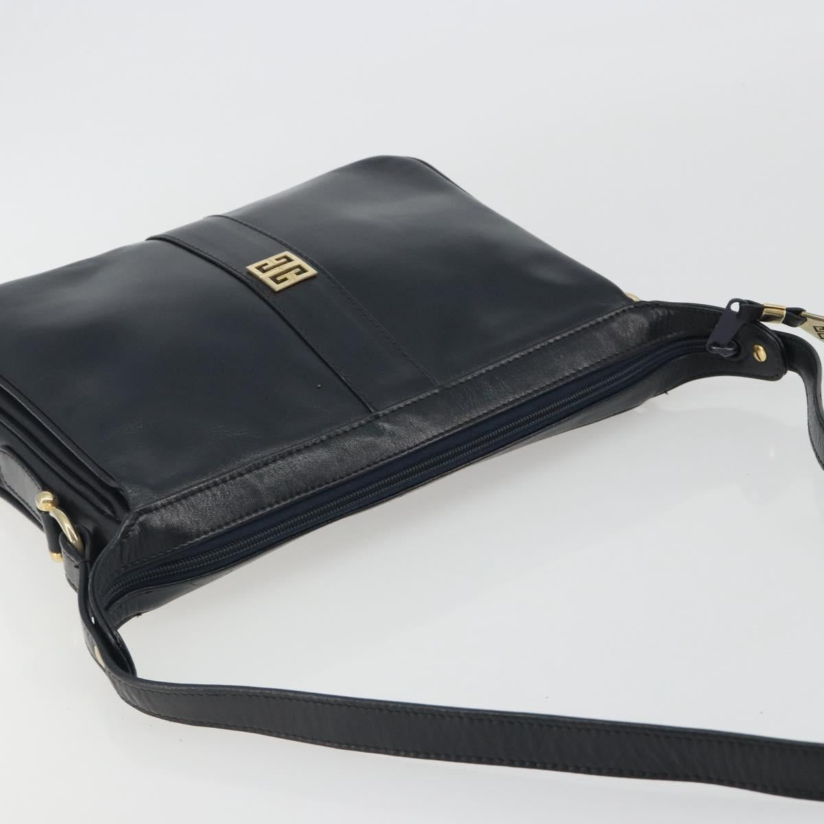 GIVENCHY Shoulder Bag Leather Navy Gold Auth 188588