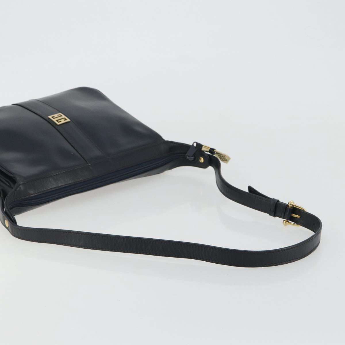 GIVENCHY Shoulder Bag Leather Navy Gold Auth 188588