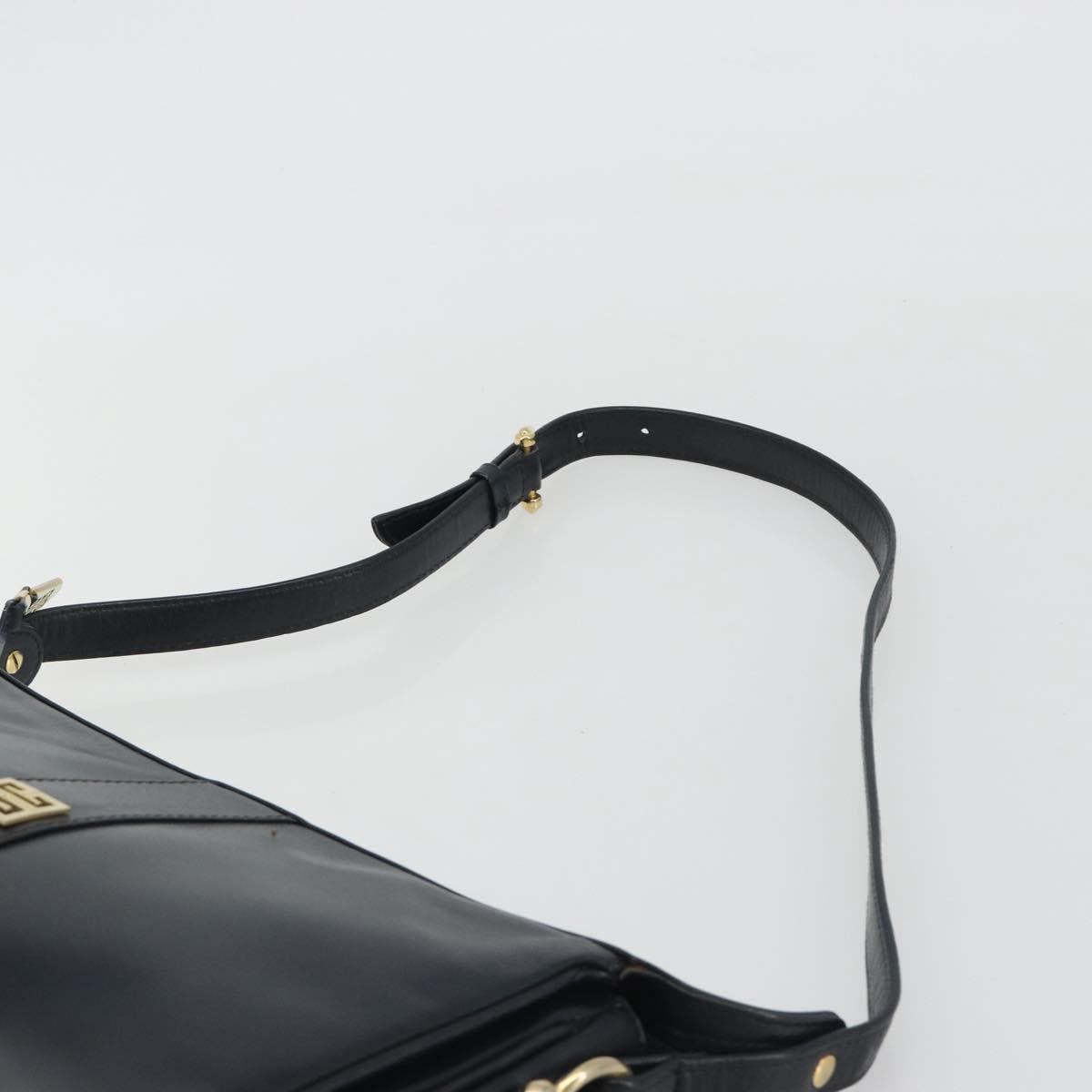 GIVENCHY Shoulder Bag Leather Navy Gold Auth 188588