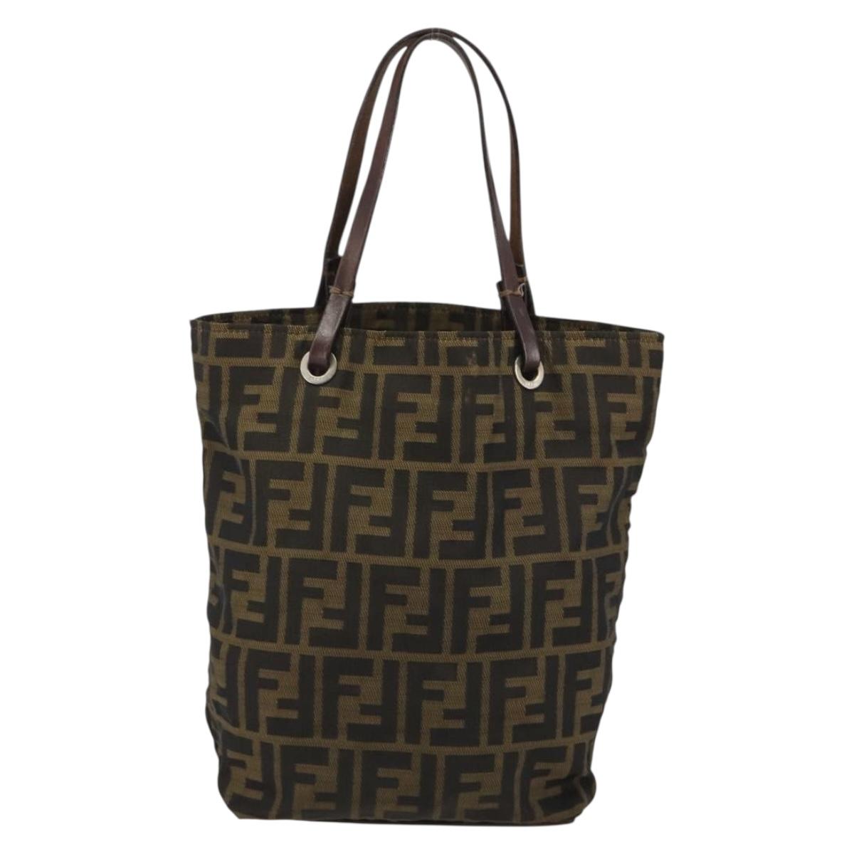 FENDI Zucca Canvas Tote Bag Black Brown Auth 188589