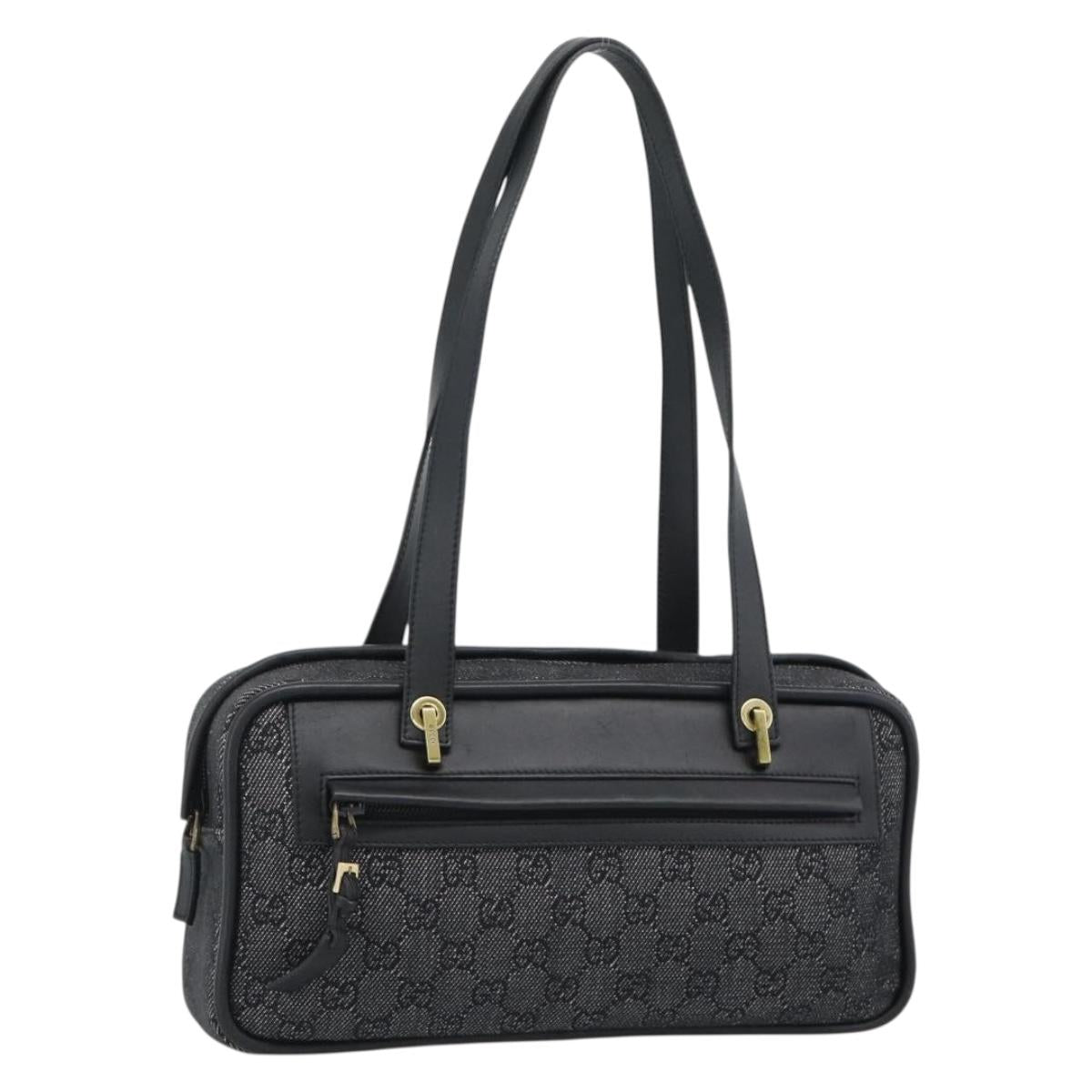 GUCCI GG Canvas Shoulder Bag Black Gold 92729 Auth 188590A