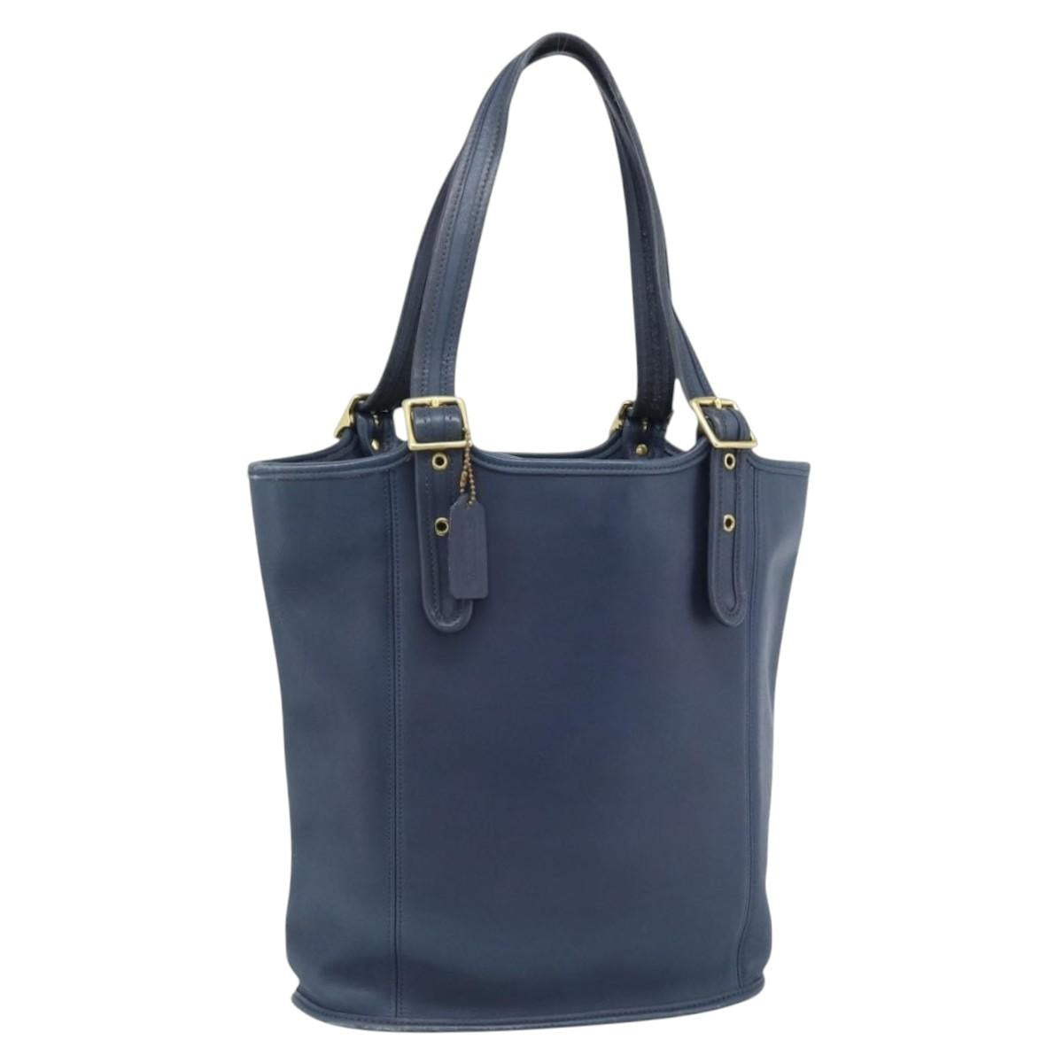Coach Tote Bag Leather Blue Gold Auth 188592