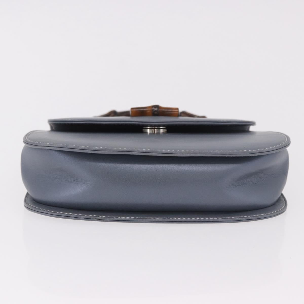 GUCCI Bamboo Hand Bag Leather 2way Light Blue Silver Auth 188593A