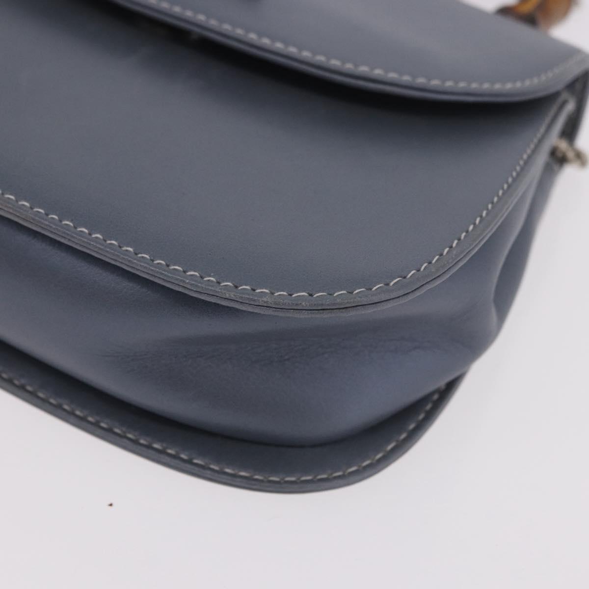 GUCCI Bamboo Hand Bag Leather 2way Light Blue Silver Auth 188593A