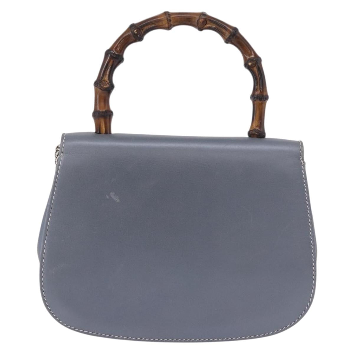 GUCCI Bamboo Hand Bag Leather 2way Light Blue Silver Auth 188593A