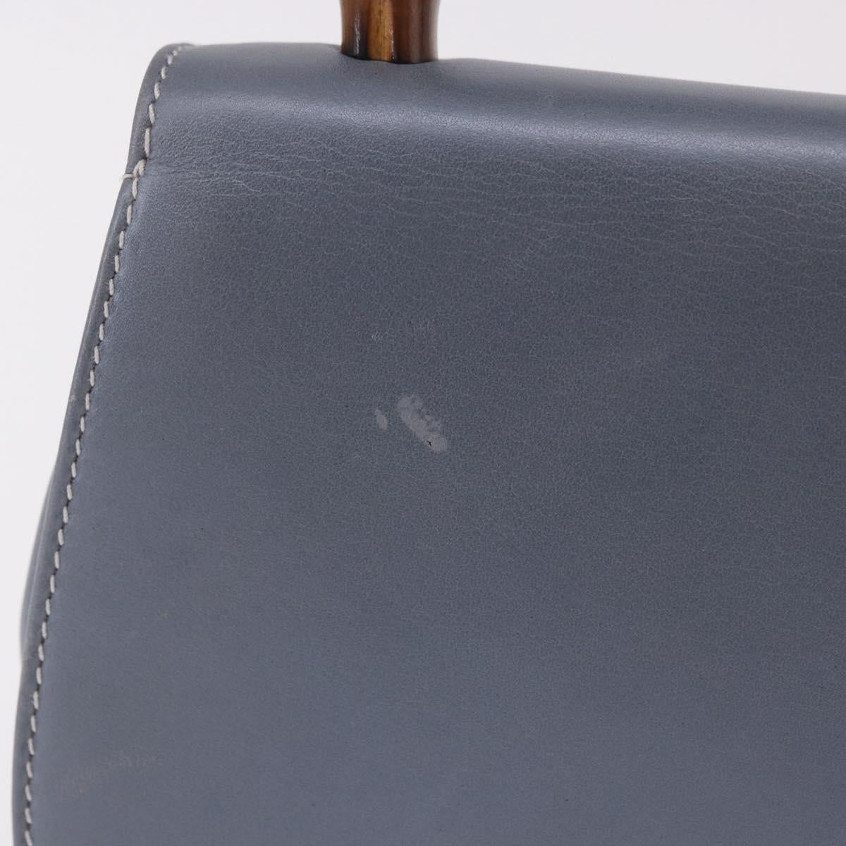 GUCCI Bamboo Hand Bag Leather 2way Light Blue Silver Auth 188593A