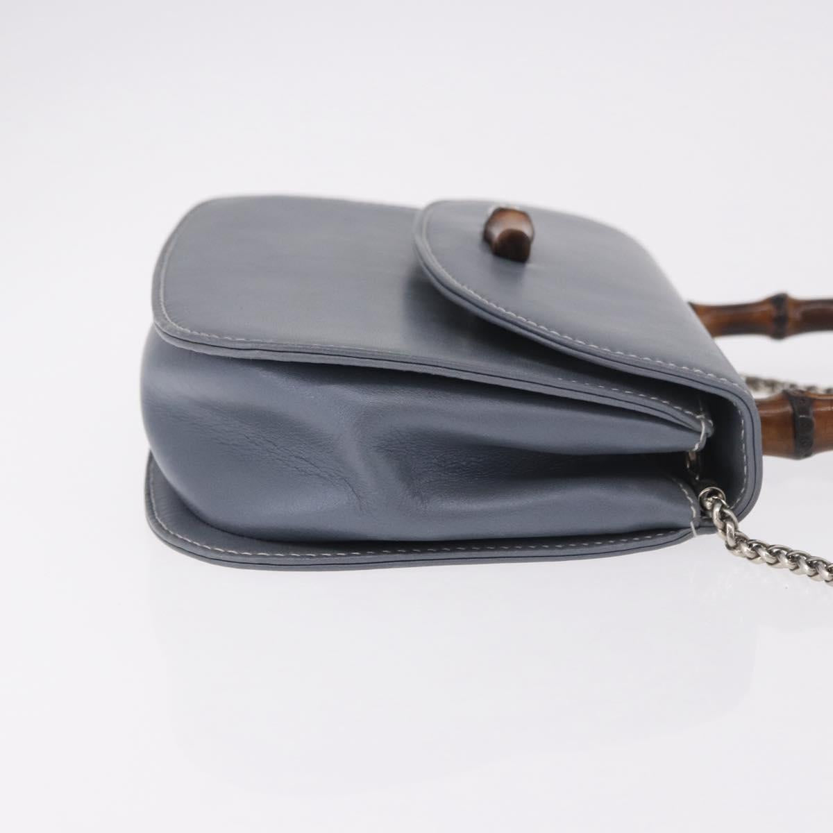 GUCCI Bamboo Hand Bag Leather 2way Light Blue Silver Auth 188593A