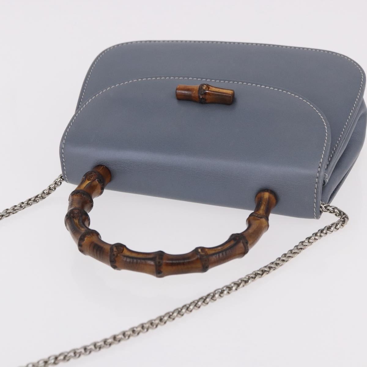 GUCCI Bamboo Hand Bag Leather 2way Light Blue Silver Auth 188593A