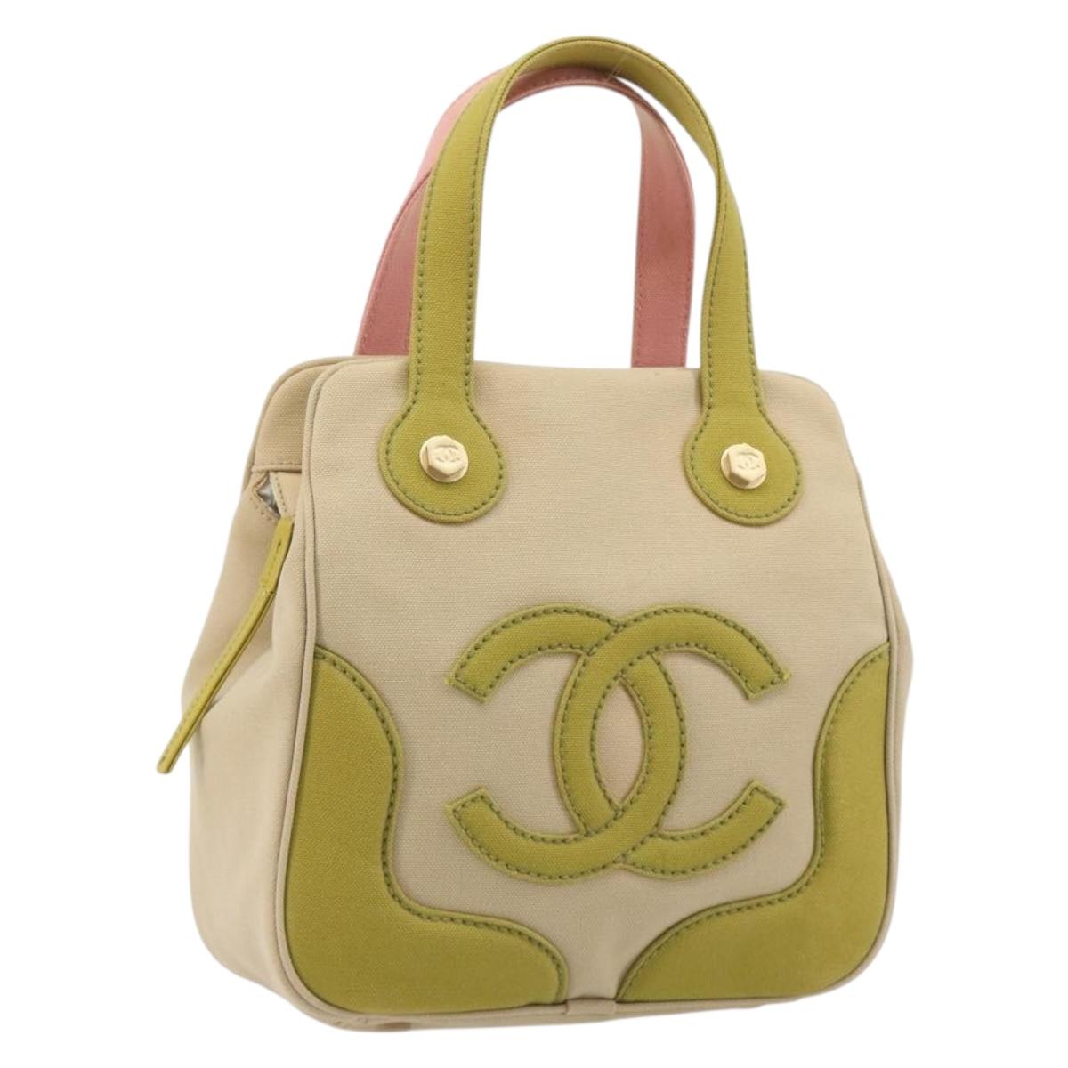 CHANEL Marshmallow Hand Bag Canvas Beige Gold CC Auth 188594A