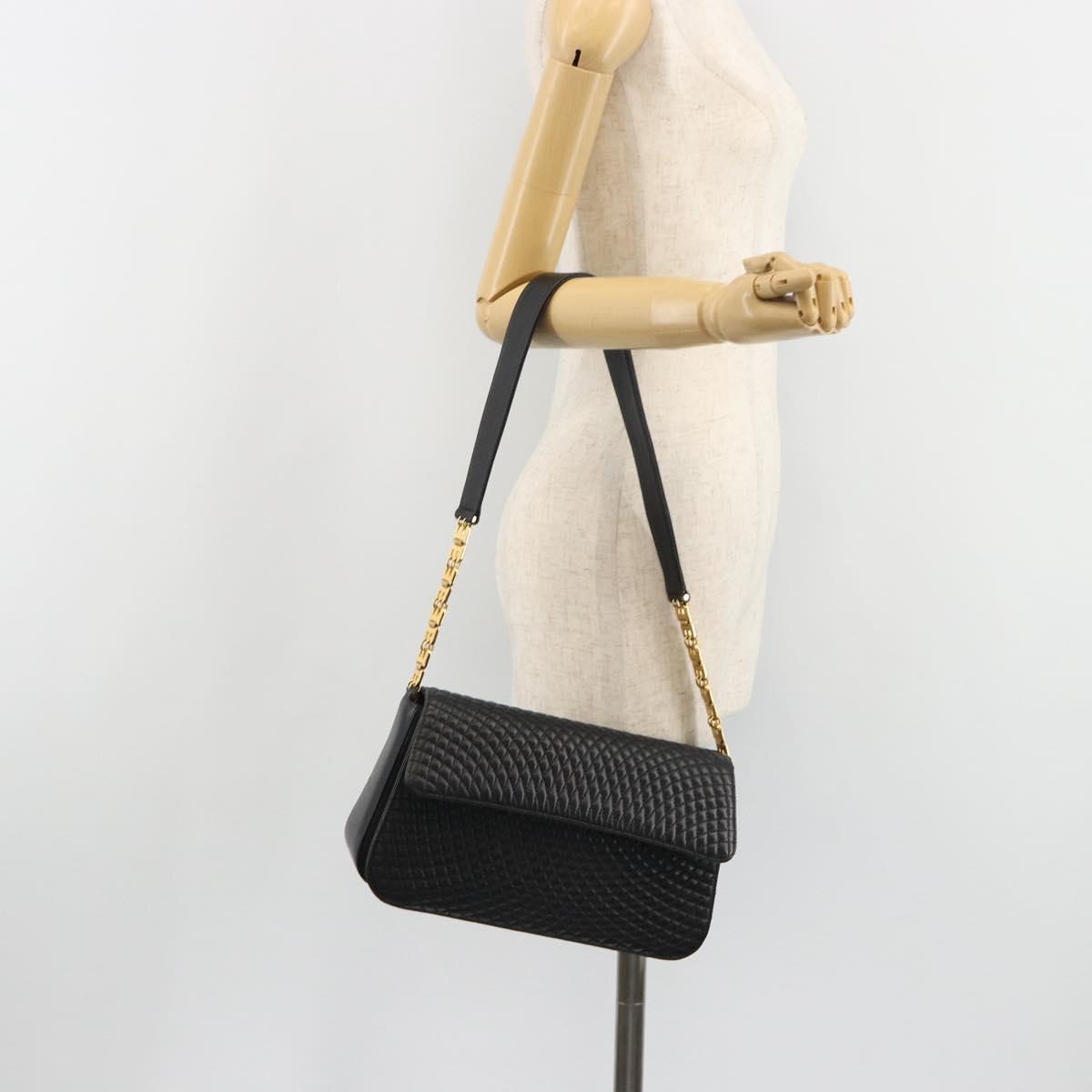 BALLY Shoulder Bag Leather Black Gold Auth 188596A