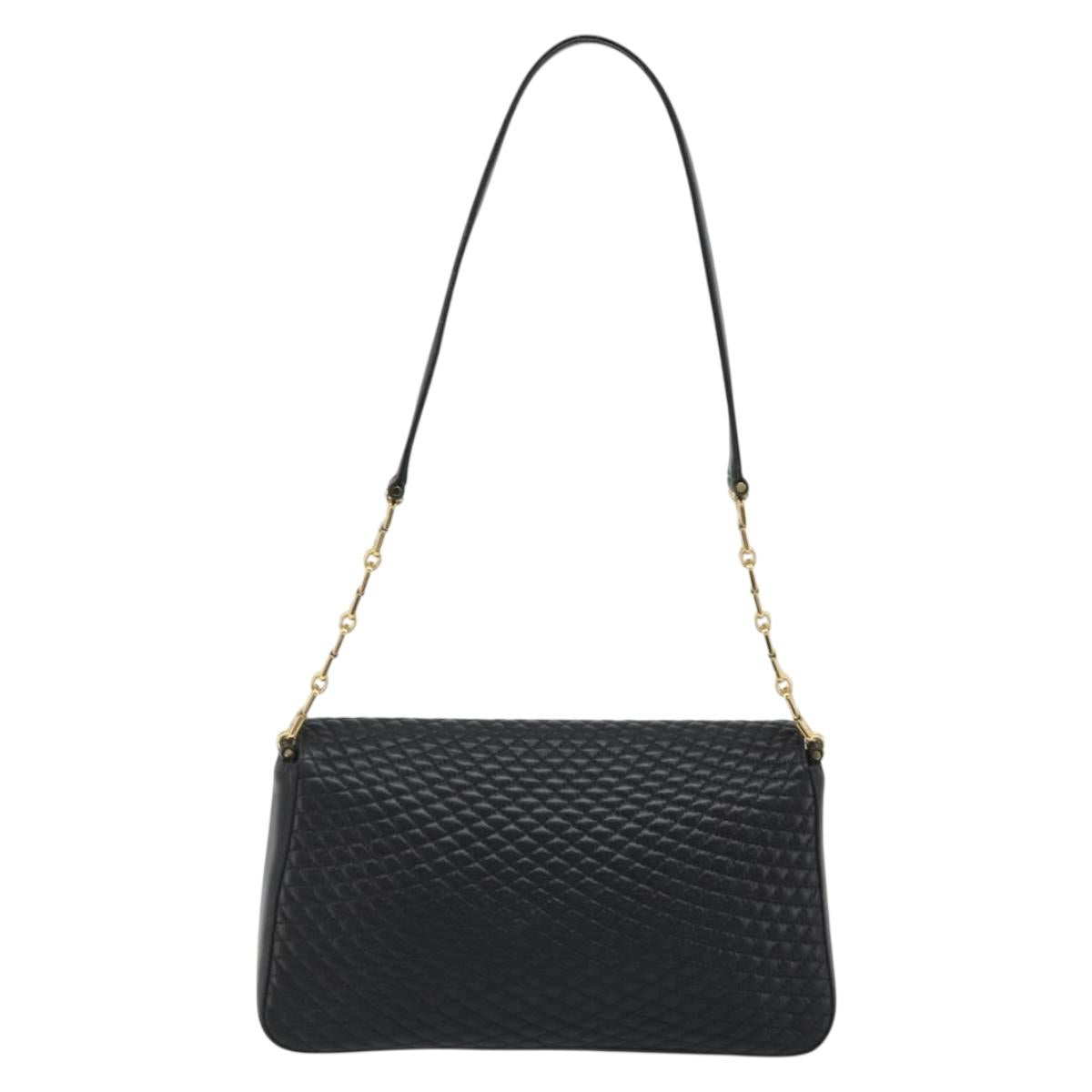 BALLY Shoulder Bag Leather Black Gold Auth 188596A