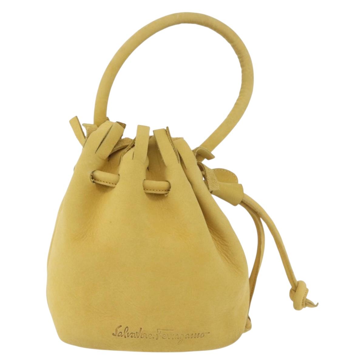 Salvatore Ferragamo Purse Hand Bag Suede Yellow Auth 188597