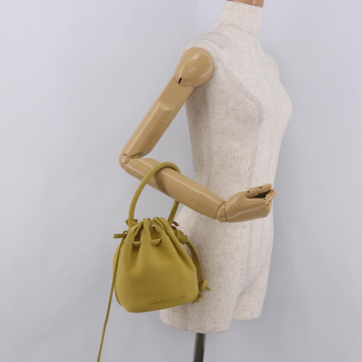 Salvatore Ferragamo Purse Hand Bag Suede Yellow Auth 188597
