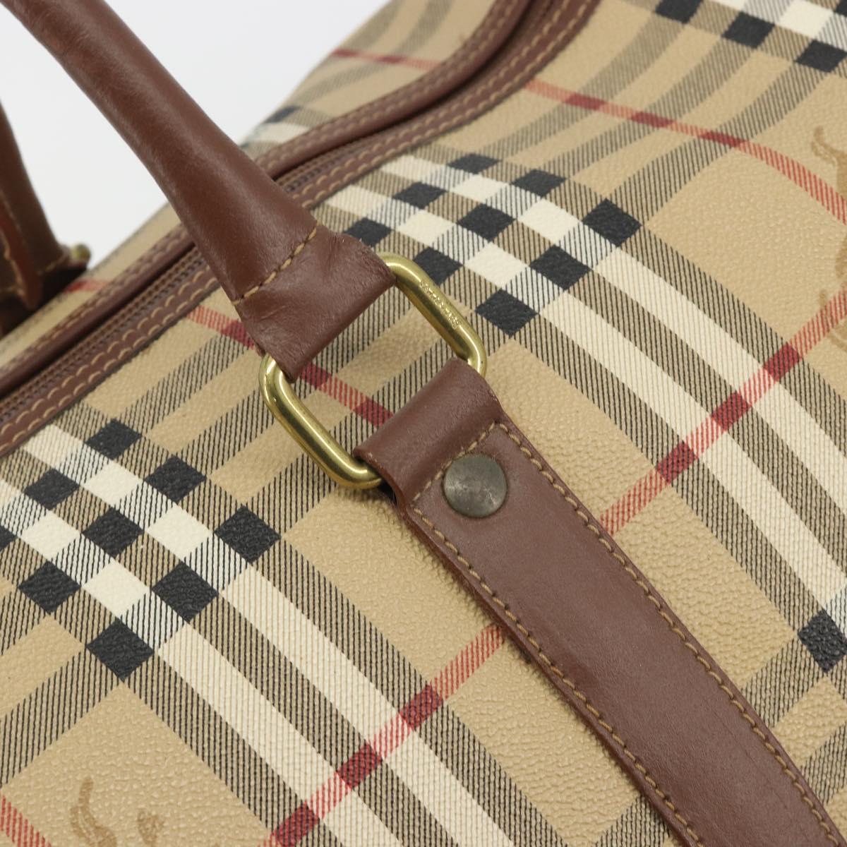 Burberrys Nova Check Boston Bag PVC Beige Gold Auth 188601
