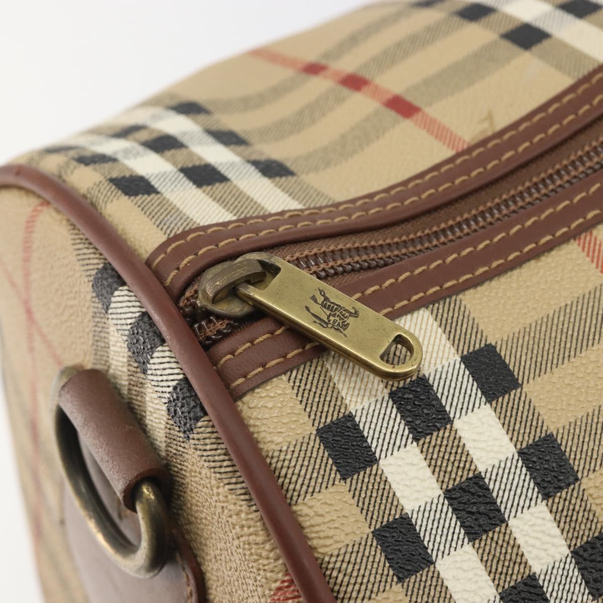 Burberrys Nova Check Boston Bag PVC Beige Gold Auth 188601