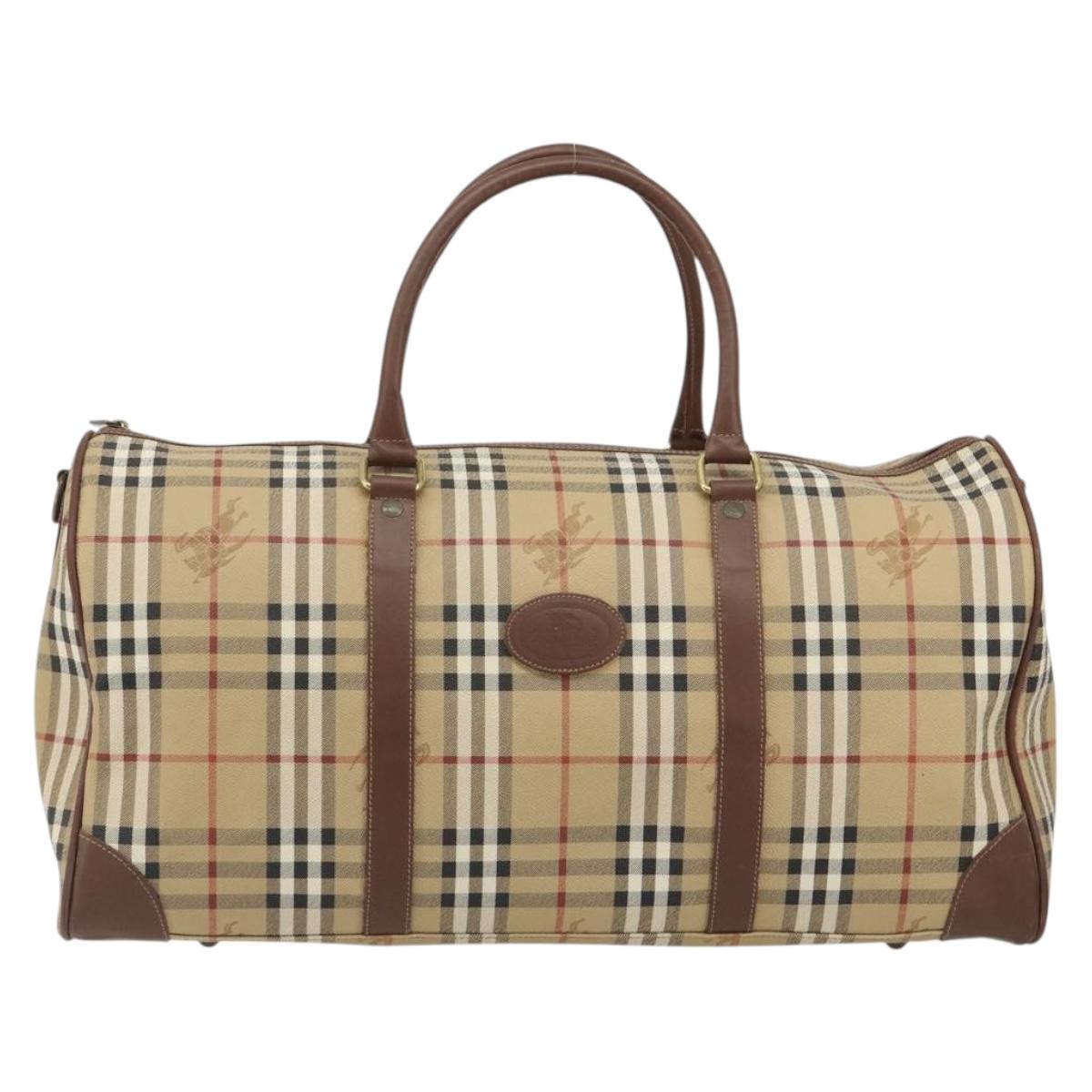 Burberrys Nova Check Boston Bag PVC Beige Gold Auth 188601