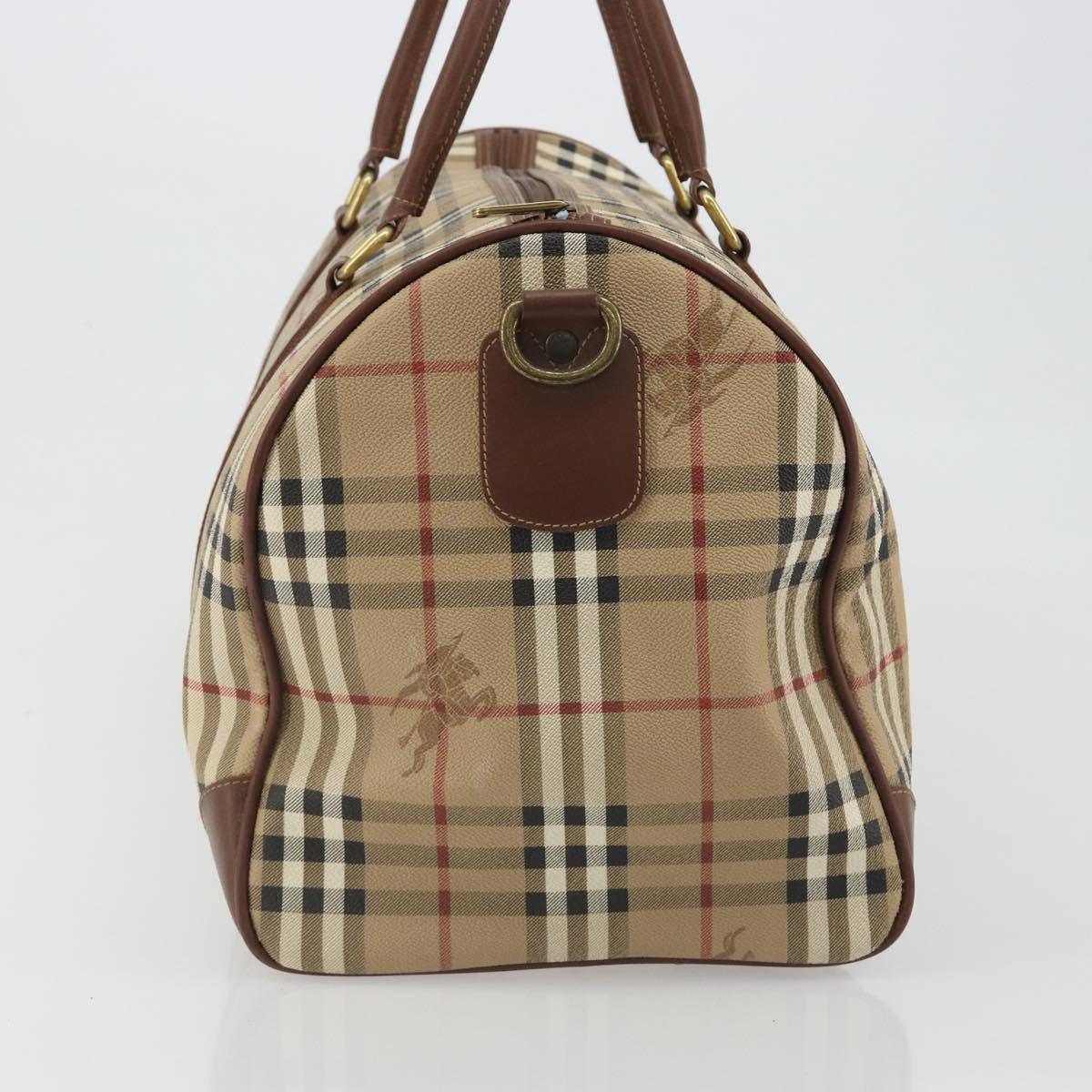 Burberrys Nova Check Boston Bag PVC Beige Gold Auth 188601