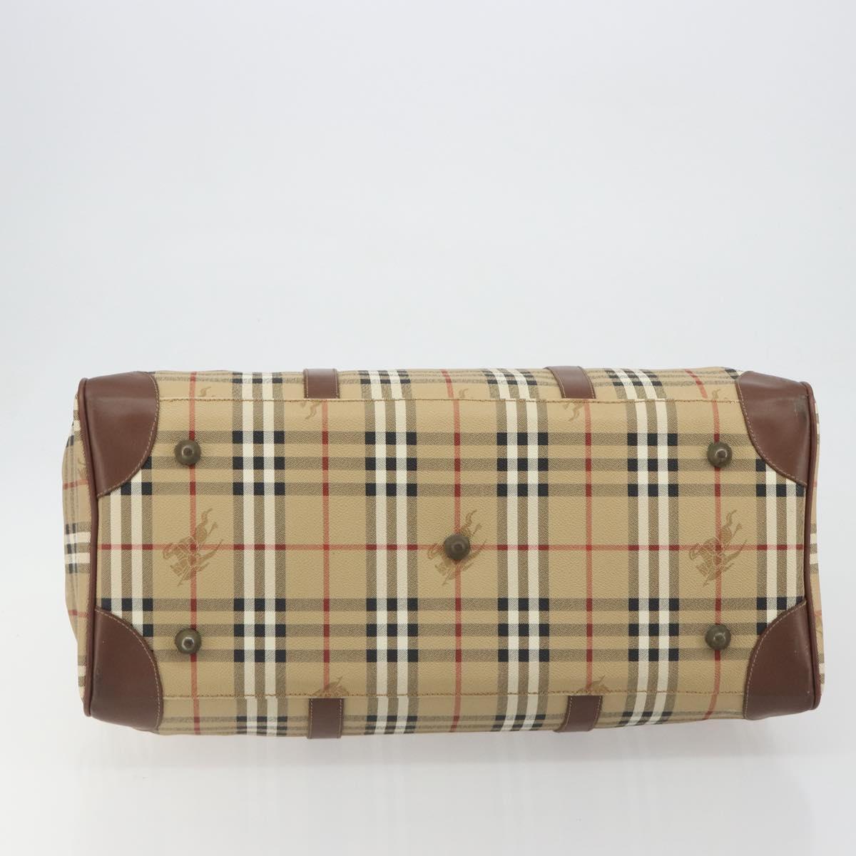 Burberrys Nova Check Boston Bag PVC Beige Gold Auth 188601