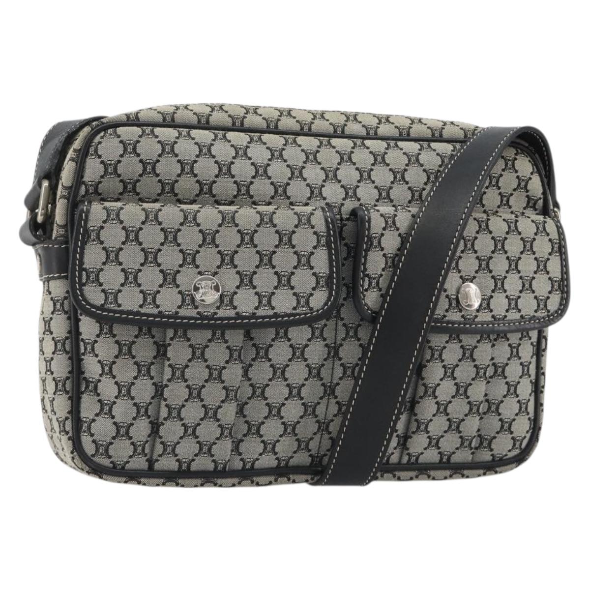 CELINE Macadam Canvas Shoulder Bag Navy Silver Auth 188605A