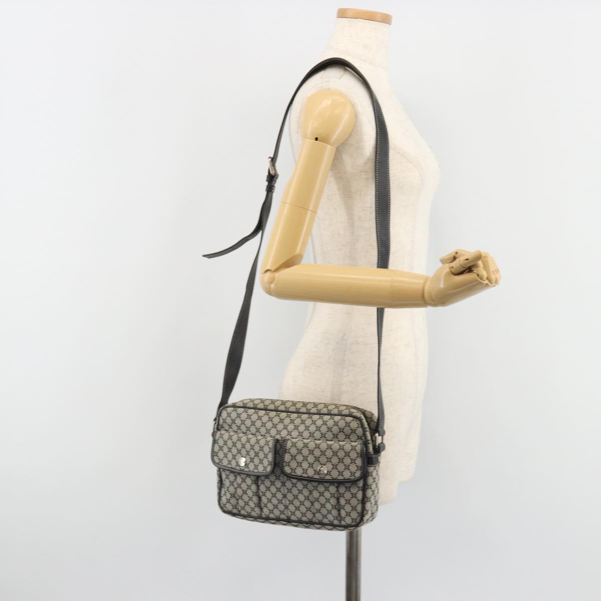 CELINE Macadam Canvas Shoulder Bag Navy Silver Auth 188605A