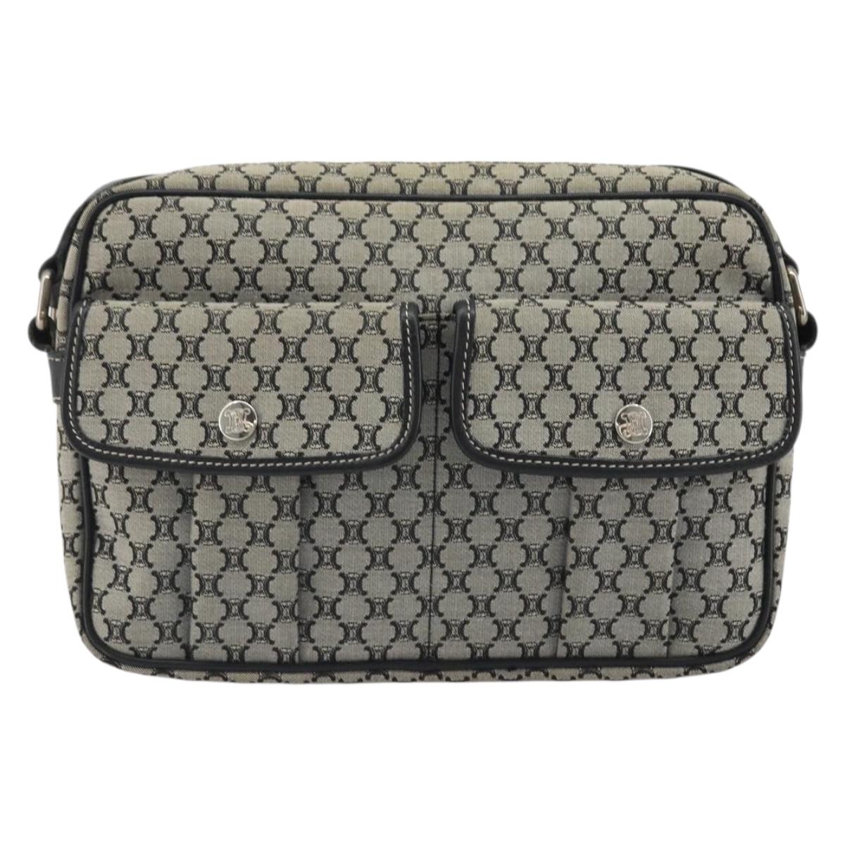 CELINE Macadam Canvas Shoulder Bag Navy Silver Auth 188605A
