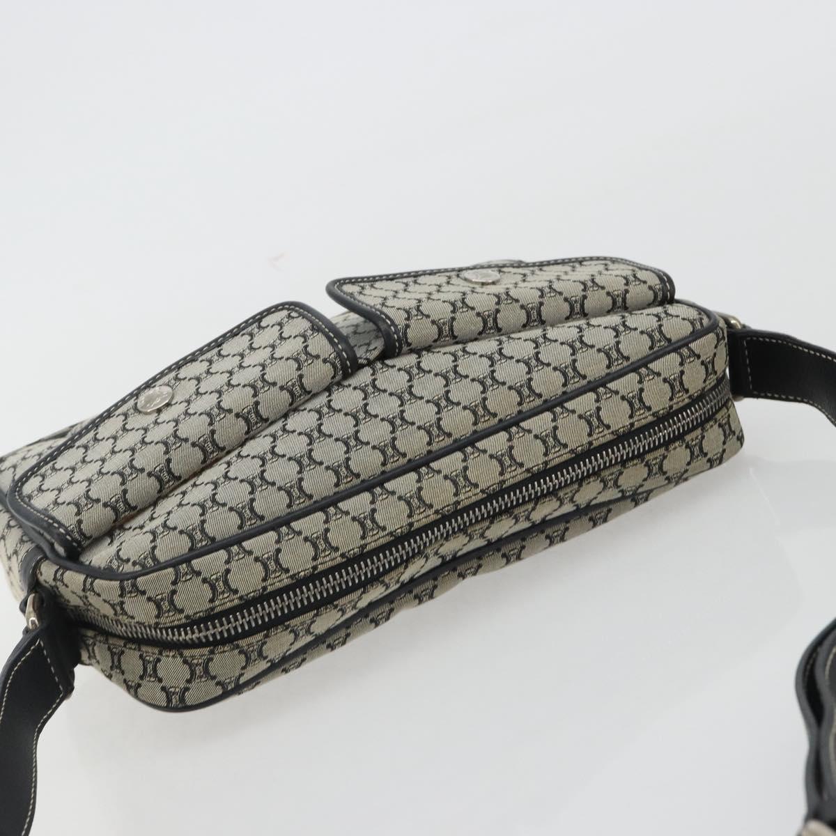 CELINE Macadam Canvas Shoulder Bag Navy Silver Auth 188605A