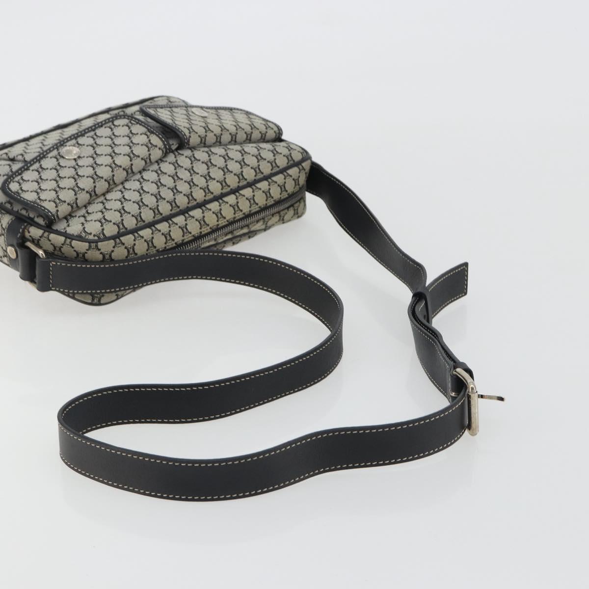 CELINE Macadam Canvas Shoulder Bag Navy Silver Auth 188605A