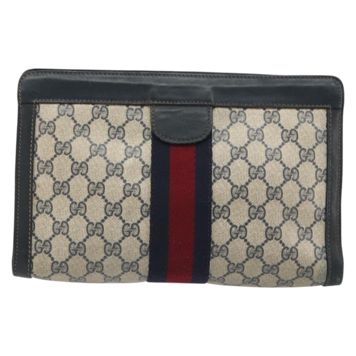 GUCCI GG Supreme Sherry Line Clutch Bag PVC Navy 014 2125 28 41 Auth 188606