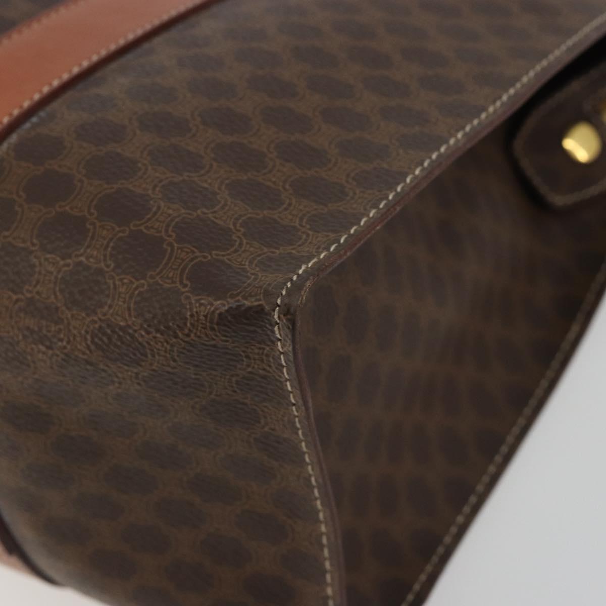 CELINE Macadam Canvas Tote Bag PVC Leather Brown Gold Auth 188607A
