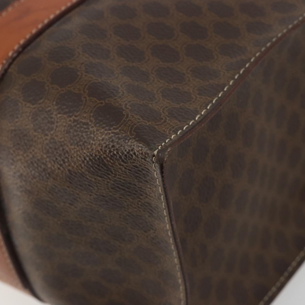 CELINE Macadam Canvas Tote Bag PVC Leather Brown Gold Auth 188607A