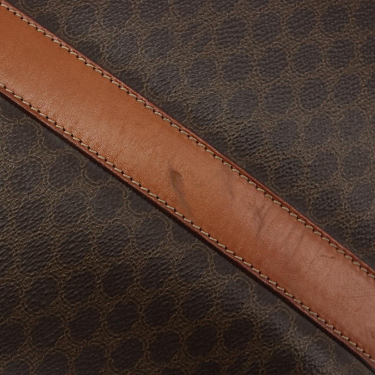 CELINE Macadam Canvas Tote Bag PVC Leather Brown Gold Auth 188607A