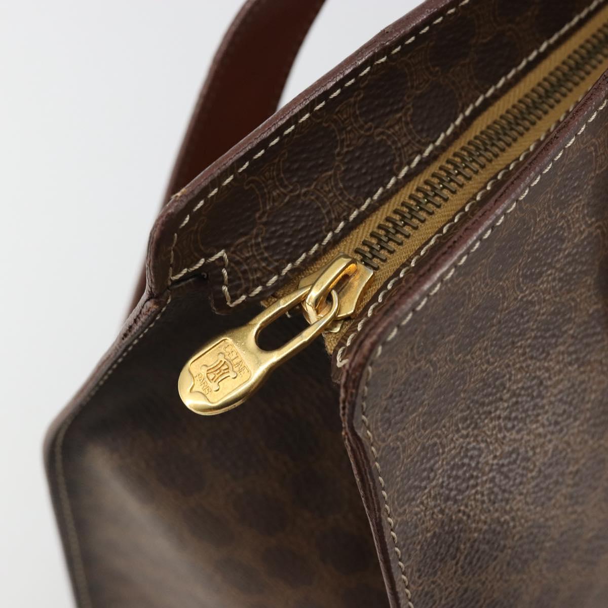 CELINE Macadam Canvas Tote Bag PVC Leather Brown Gold Auth 188607A