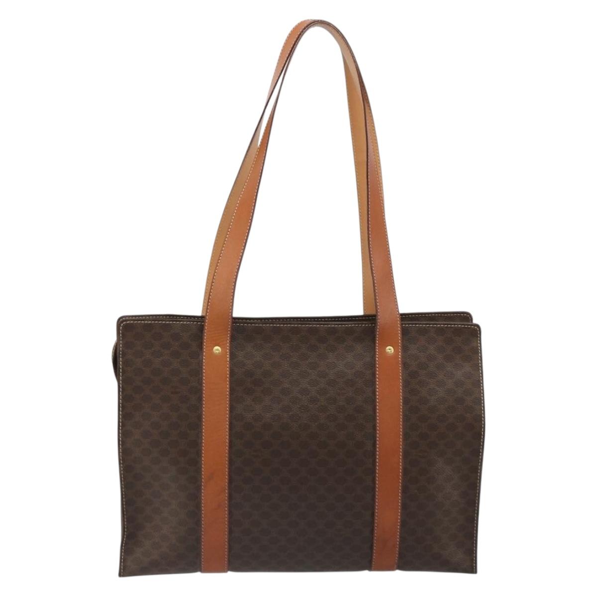 CELINE Macadam Canvas Tote Bag PVC Leather Brown Gold Auth 188607A