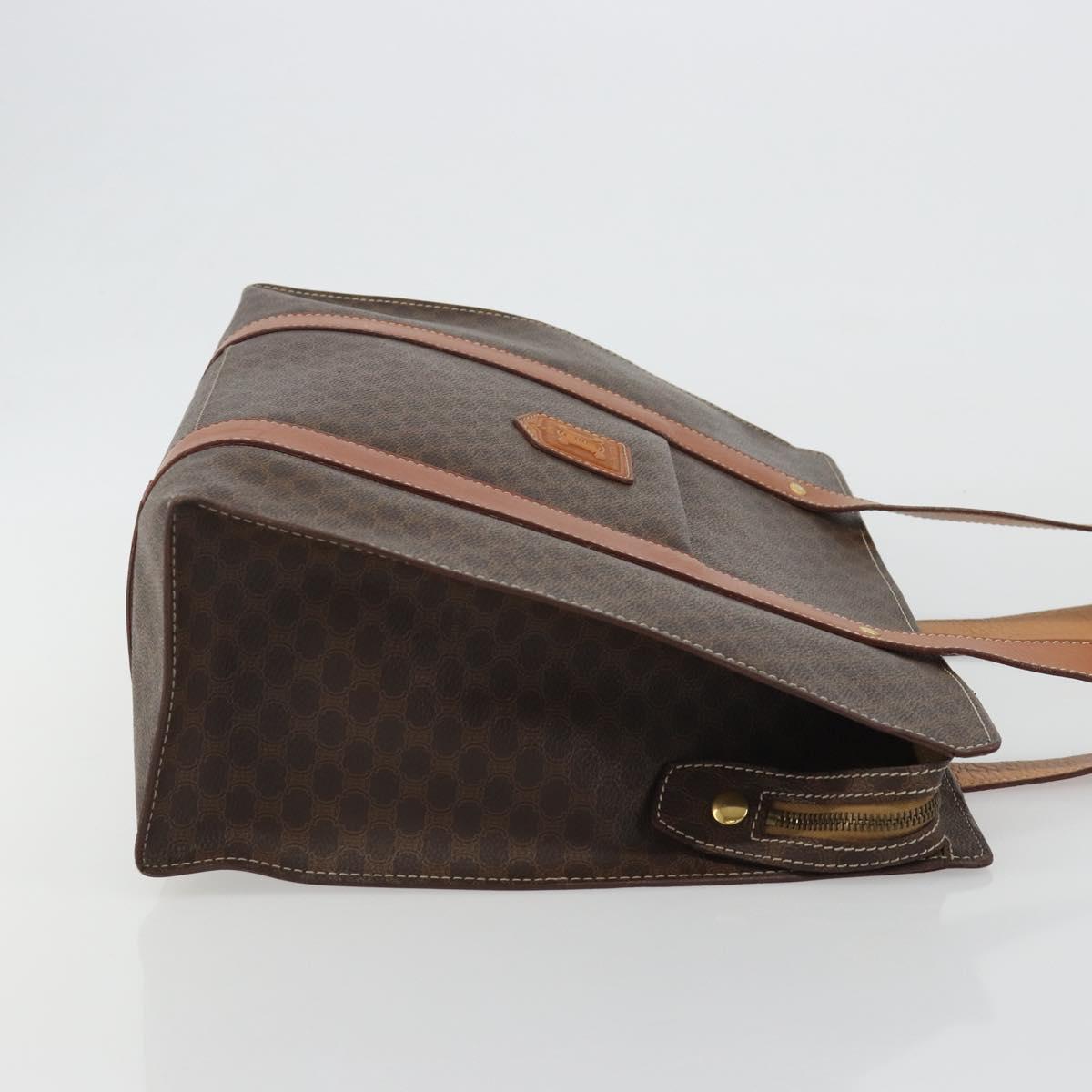 CELINE Macadam Canvas Tote Bag PVC Leather Brown Gold Auth 188607A