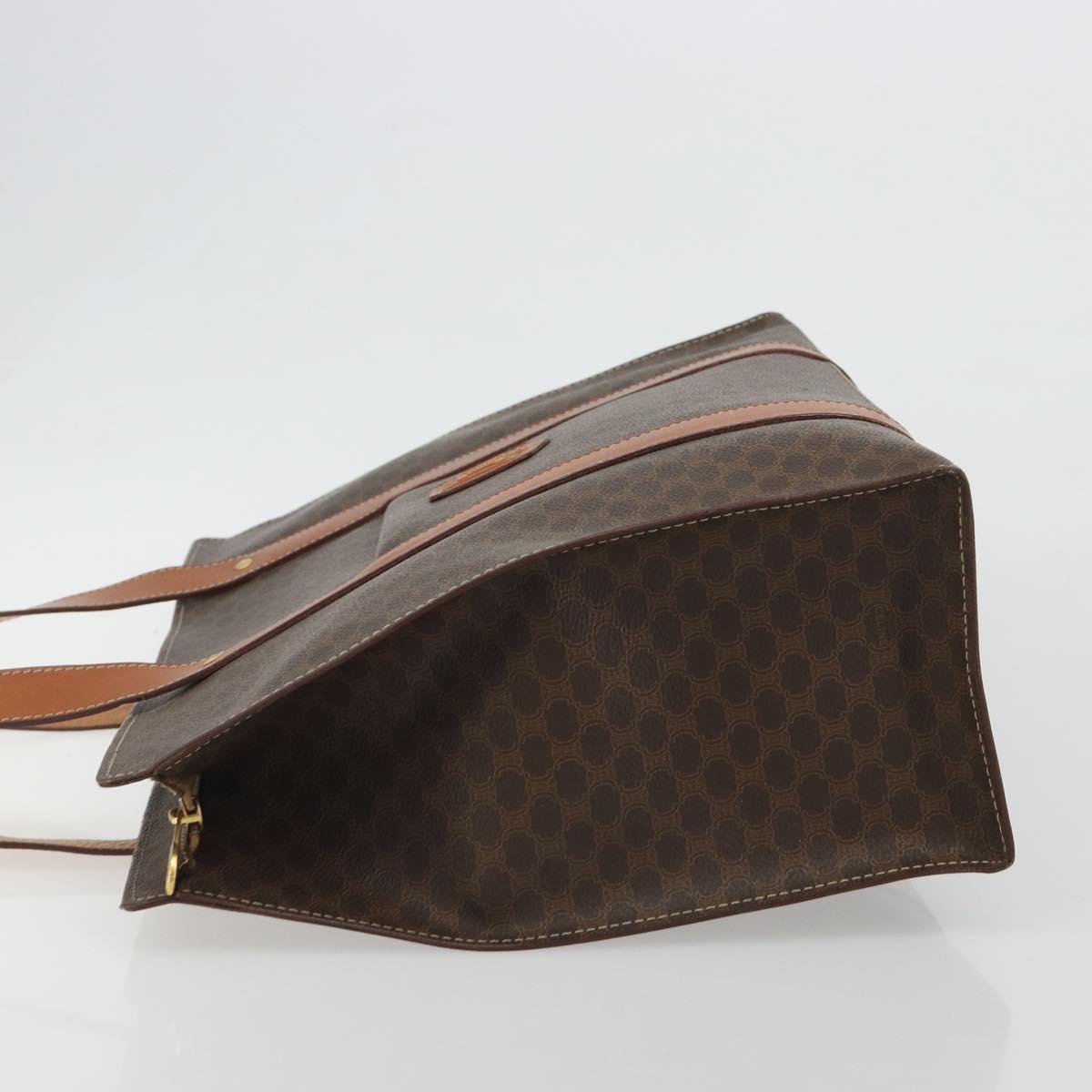 CELINE Macadam Canvas Tote Bag PVC Leather Brown Gold Auth 188607A