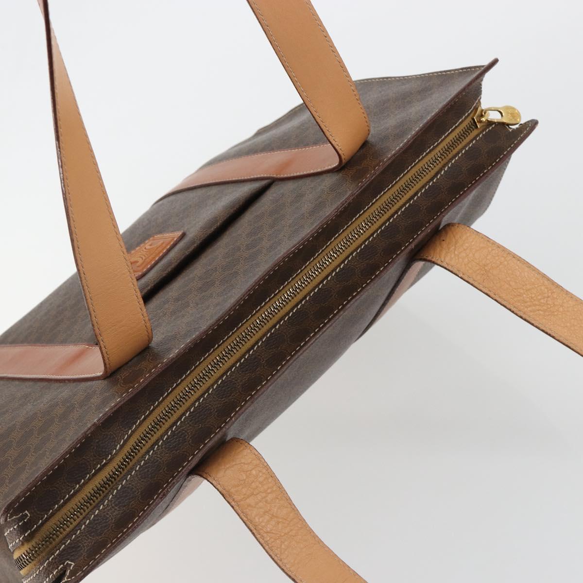 CELINE Macadam Canvas Tote Bag PVC Leather Brown Gold Auth 188607A