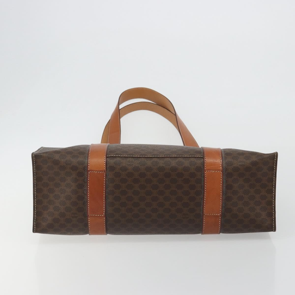 CELINE Macadam Canvas Tote Bag PVC Leather Brown Gold Auth 188607A