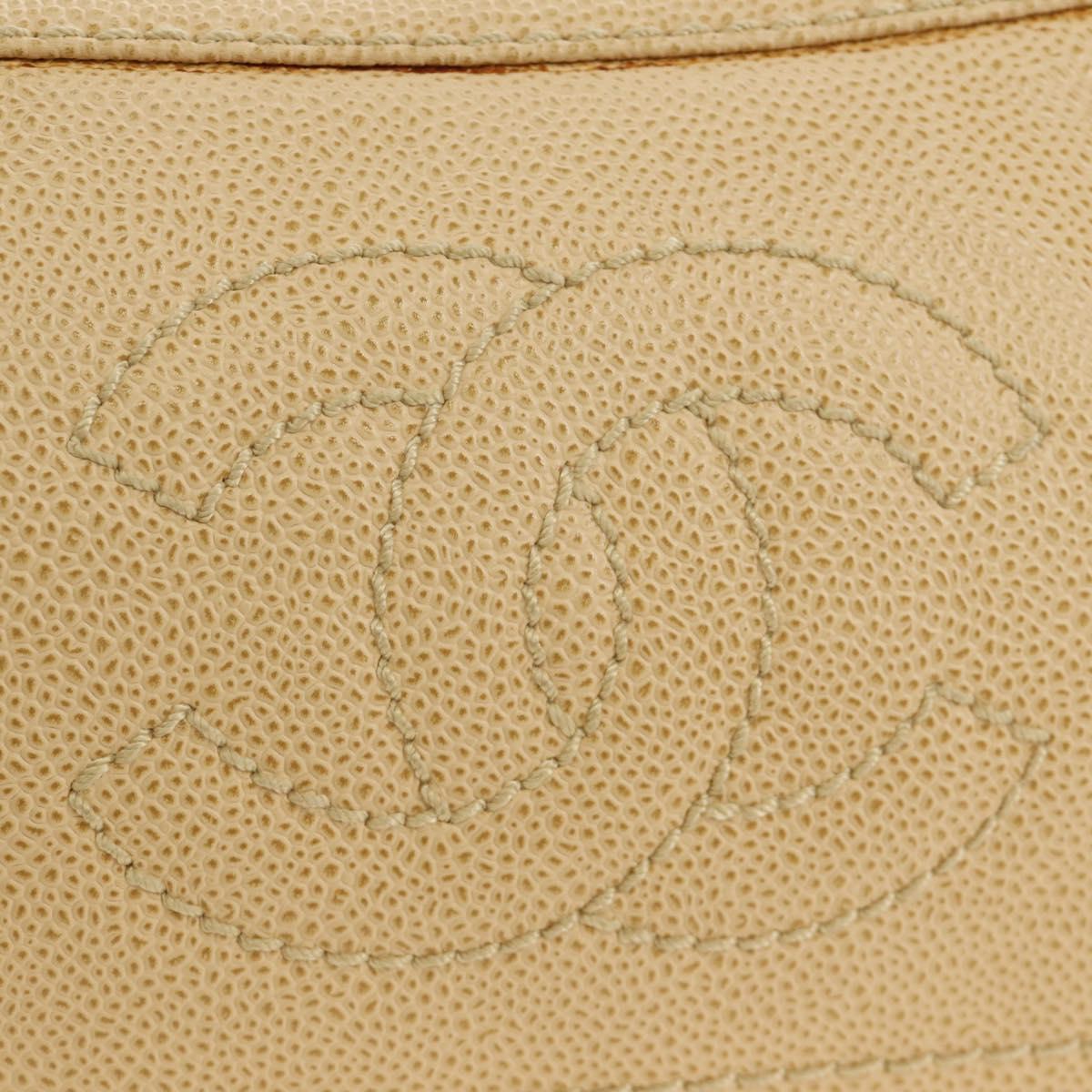 CHANEL Shoulder Bag Caviar Skin Beige Gold CC Auth 188609SAV