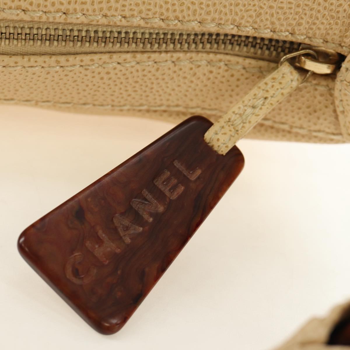 CHANEL Shoulder Bag Caviar Skin Beige Gold CC Auth 188609SAV