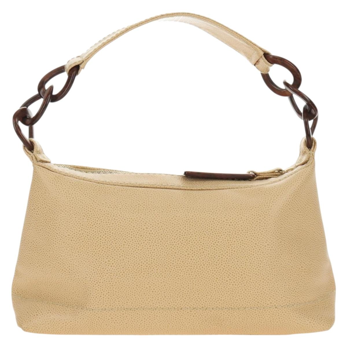 CHANEL Shoulder Bag Caviar Skin Beige Gold CC Auth 188609SAV