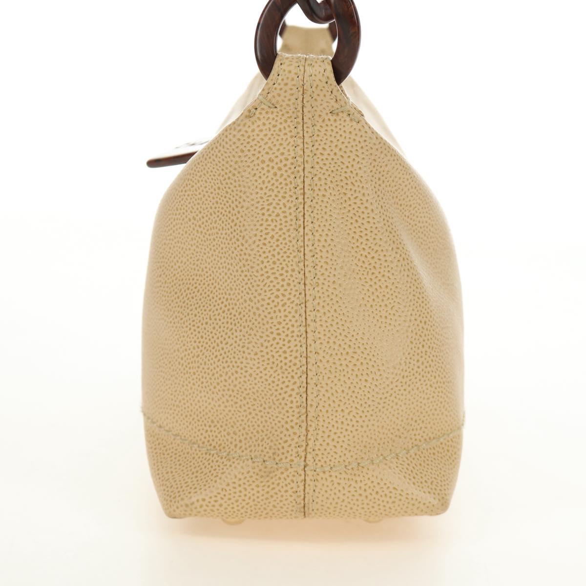 CHANEL Shoulder Bag Caviar Skin Beige Gold CC Auth 188609SAV