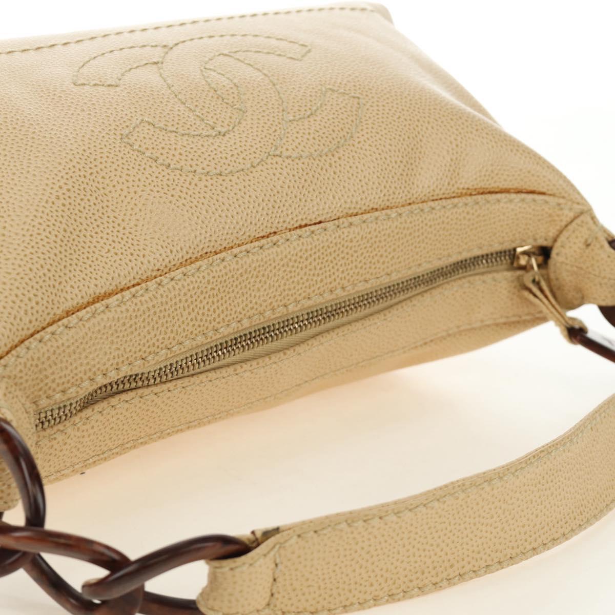 CHANEL Shoulder Bag Caviar Skin Beige Gold CC Auth 188609SAV