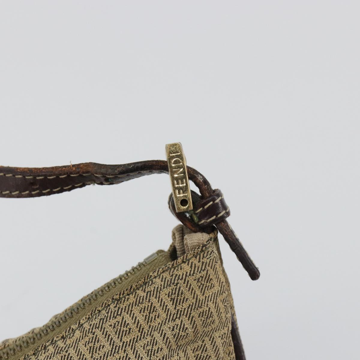 FENDI Zucchino Canvas Hand Pouch Beige Gold Auth 188611A