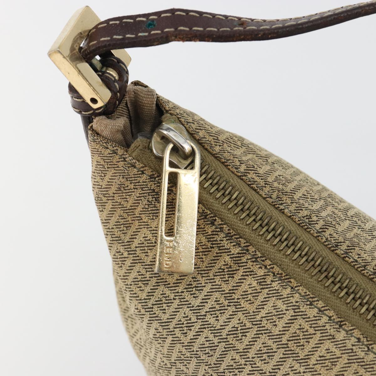 FENDI Zucchino Canvas Hand Pouch Beige Gold Auth 188611A
