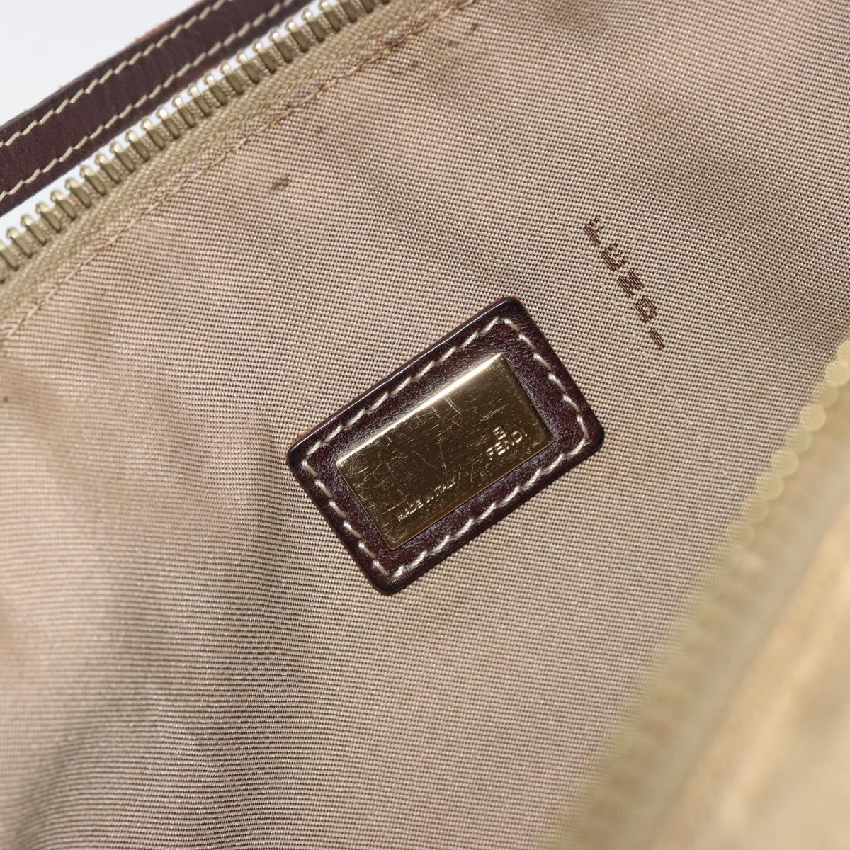 FENDI Zucchino Canvas Hand Pouch Beige Gold Auth 188611A