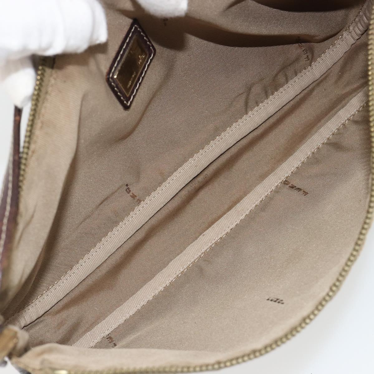 FENDI Zucchino Canvas Hand Pouch Beige Gold Auth 188611A