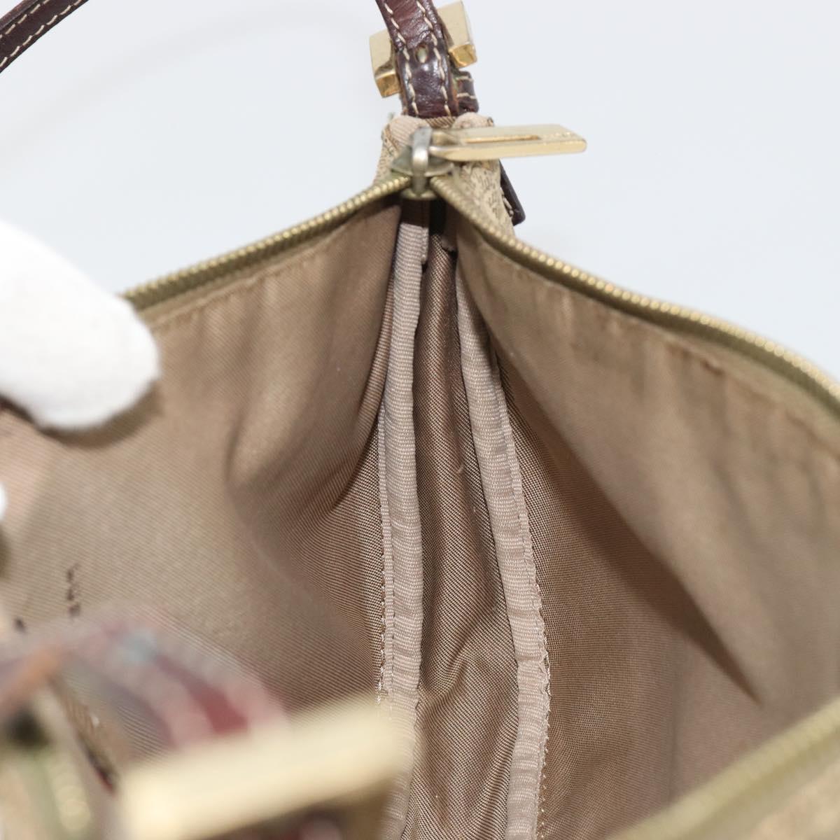 FENDI Zucchino Canvas Hand Pouch Beige Gold Auth 188611A