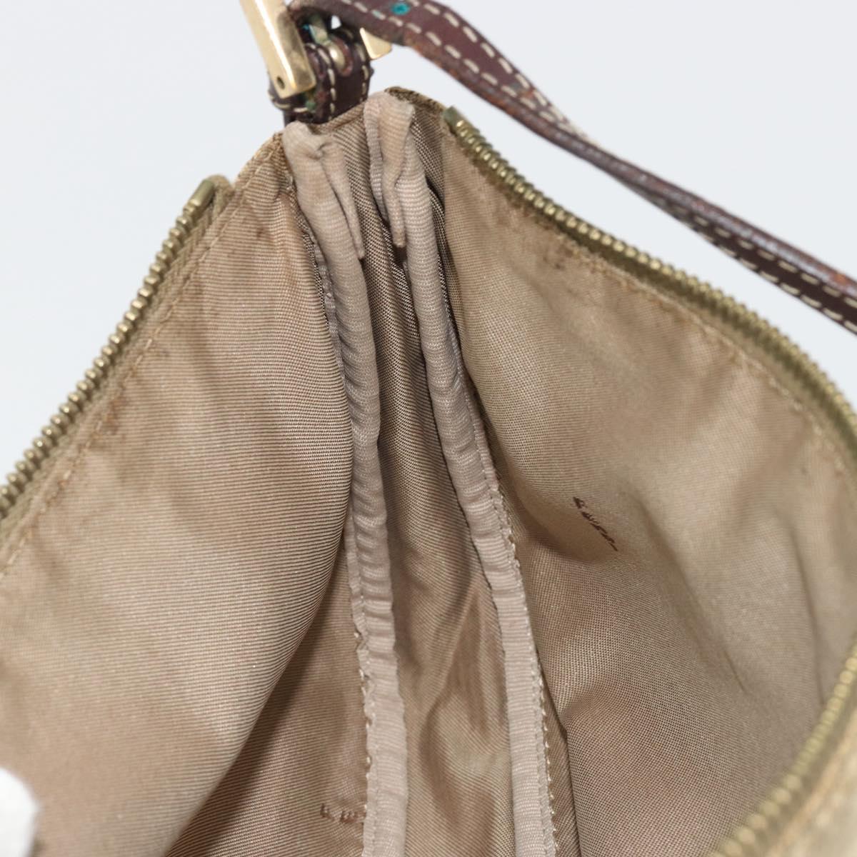 FENDI Zucchino Canvas Hand Pouch Beige Gold Auth 188611A