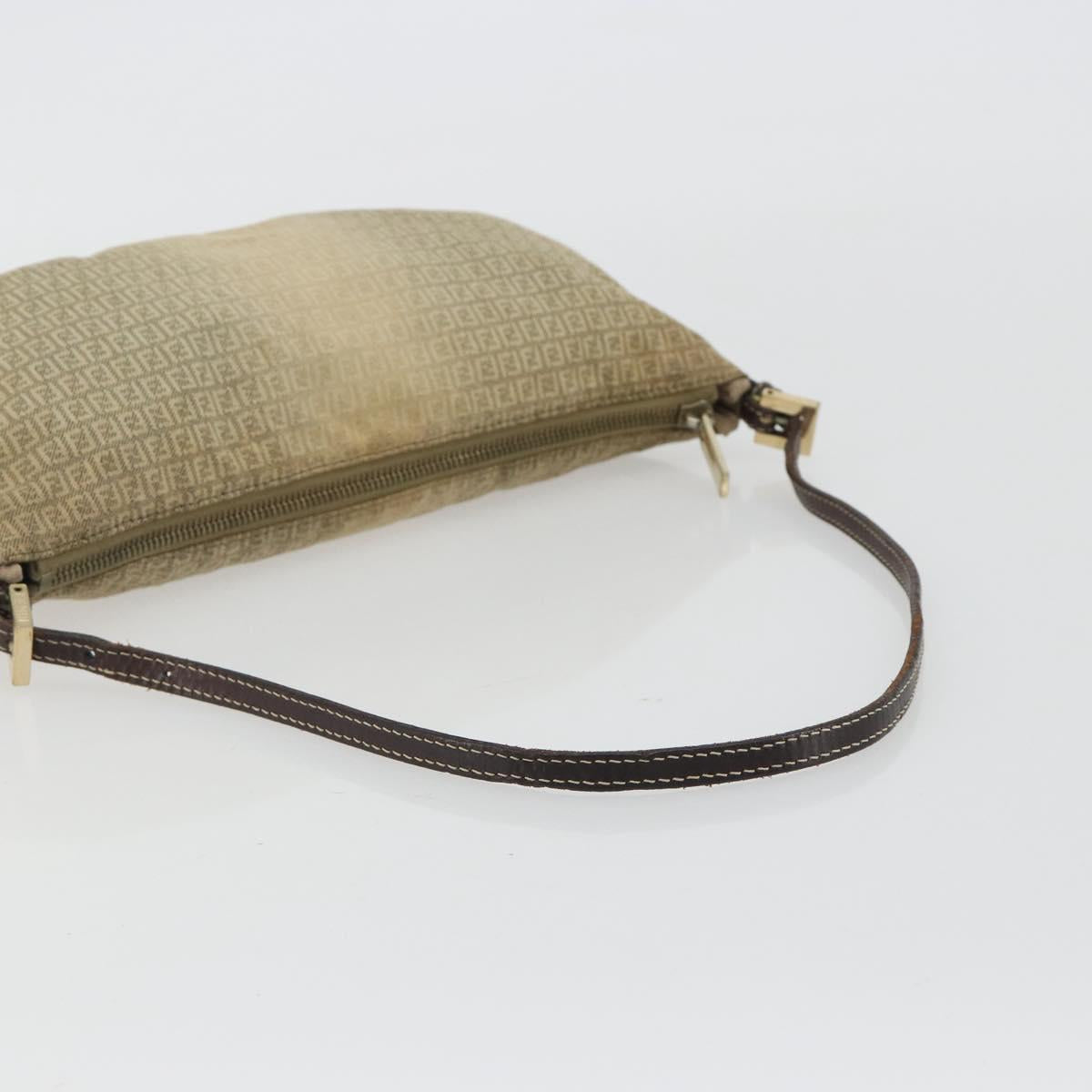 FENDI Zucchino Canvas Hand Pouch Beige Gold Auth 188611A